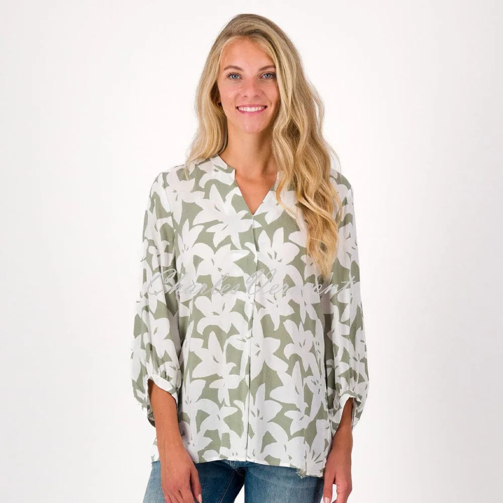 Just White Blouse - Style N2852 (Khaki / Off-white)