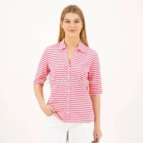 Just White Jersey Stretch Blouse - Style J1942 (Pink / White)