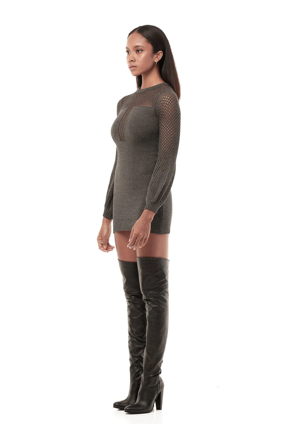 KNIT MESH DRESS IN GREY