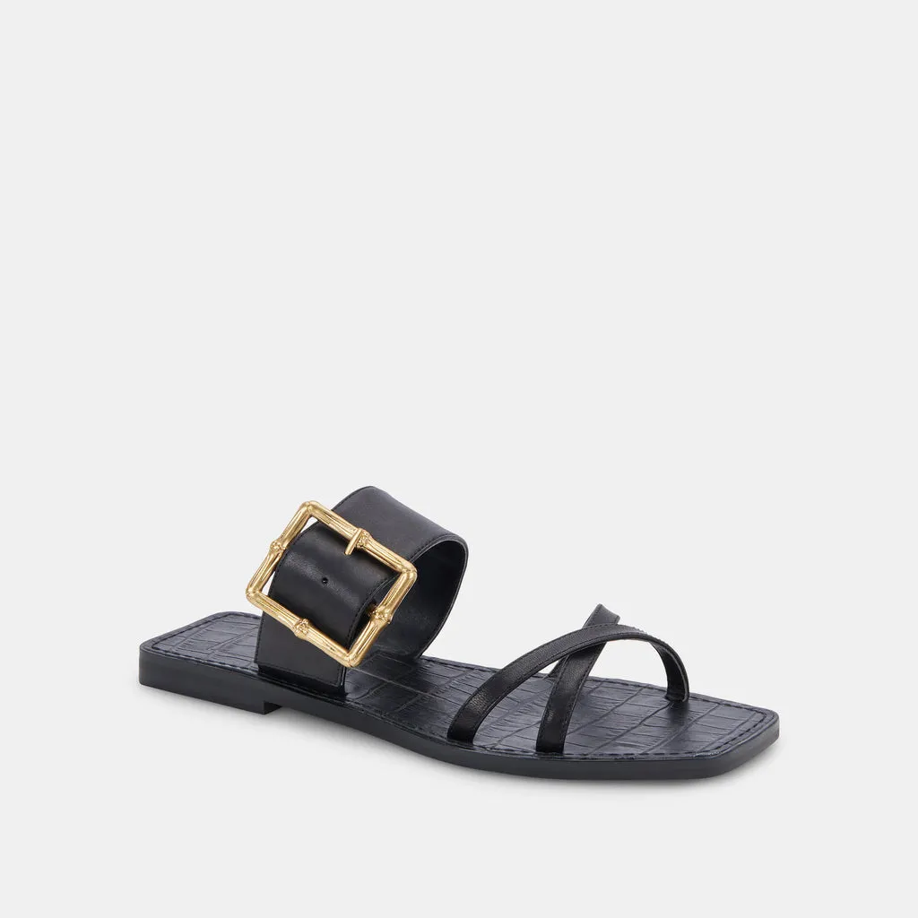 LOWYN Sandals Black Leather | Black Leather Flat Sandals– Dolce Vita 6897927618626