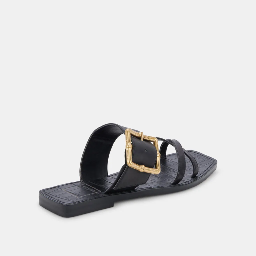 LOWYN Sandals Black Leather | Black Leather Flat Sandals– Dolce Vita 6897927618626