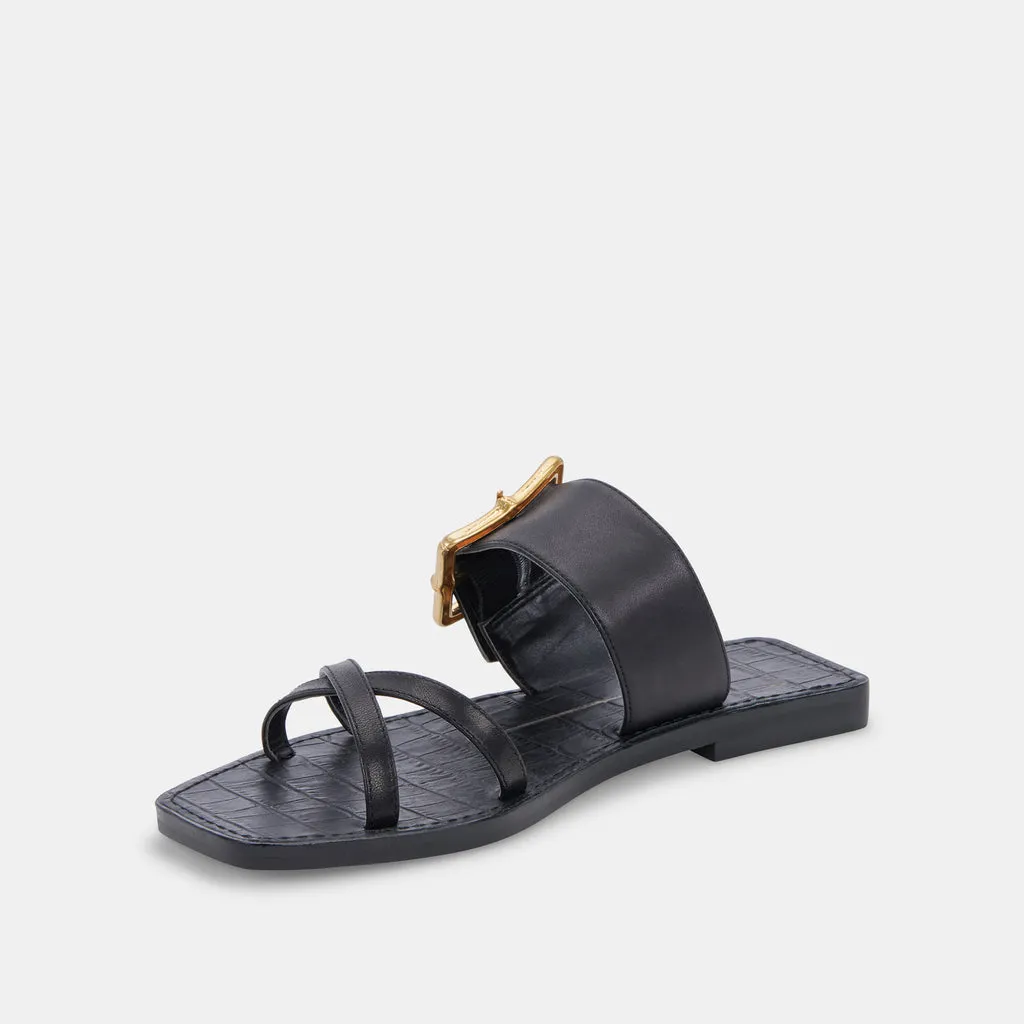 LOWYN Sandals Black Leather | Black Leather Flat Sandals– Dolce Vita 6897927618626