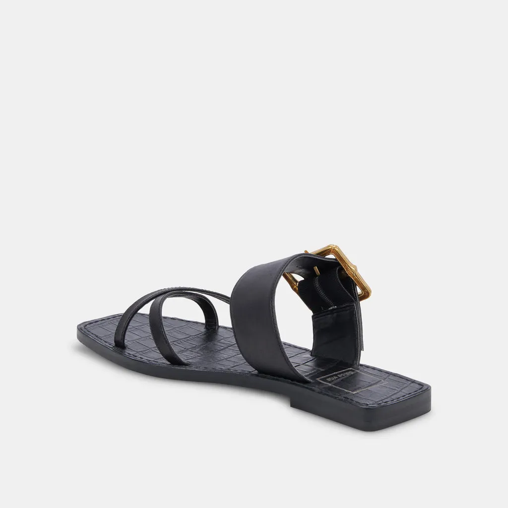 LOWYN Sandals Black Leather | Black Leather Flat Sandals– Dolce Vita 6897927618626