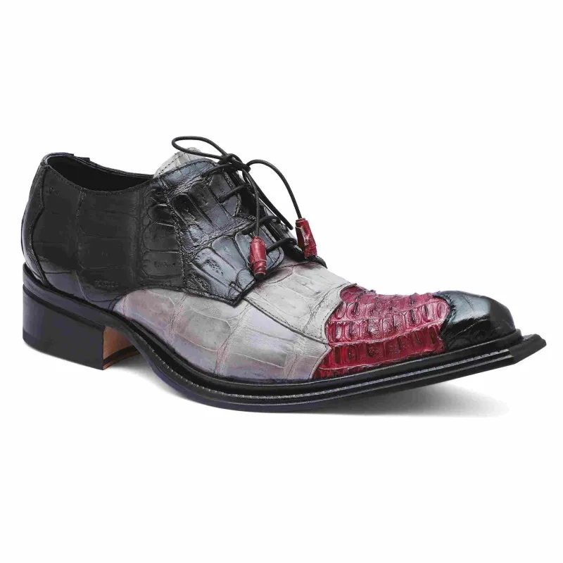 Mauri 44207 Piave Crocodile & Hornback Shoes Black/Ruby Red/Gray (Special Order)