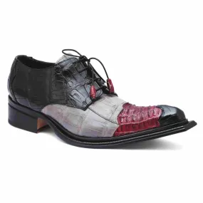 Mauri 44207 Piave Crocodile & Hornback Shoes Black/Ruby Red/Gray (Special Order)