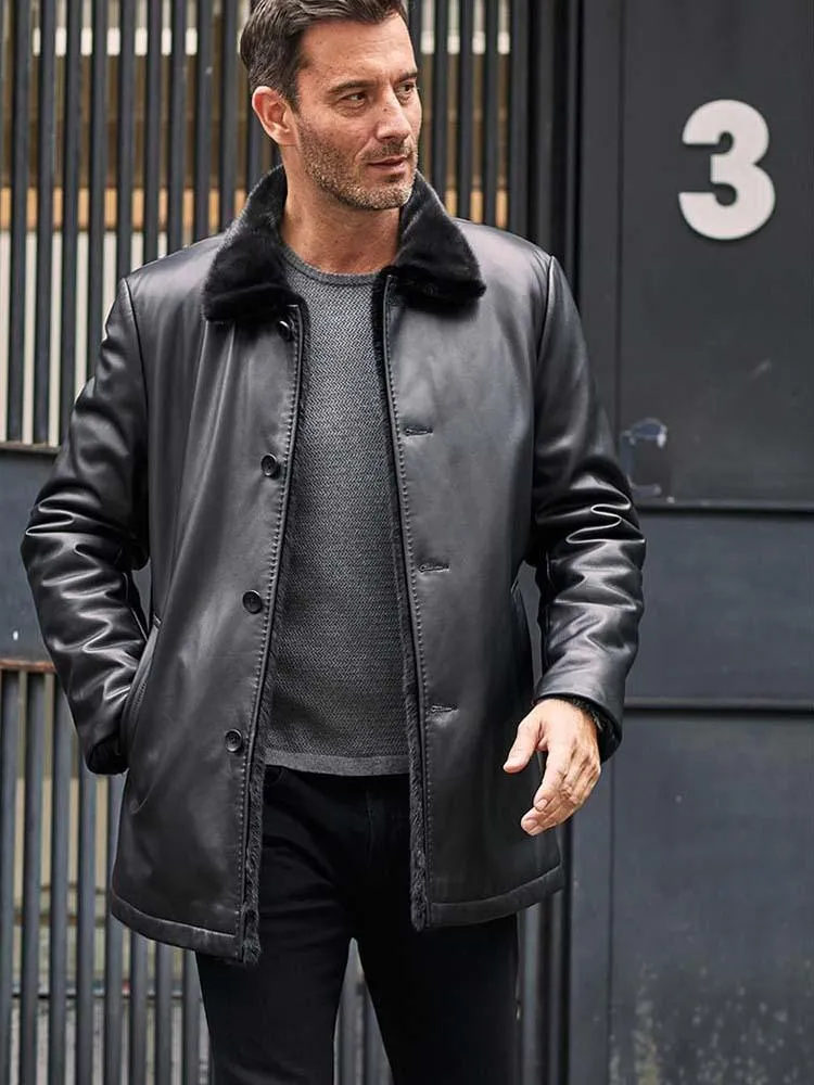 Men Stylish Long Black B3 Shearling Pilots Coat