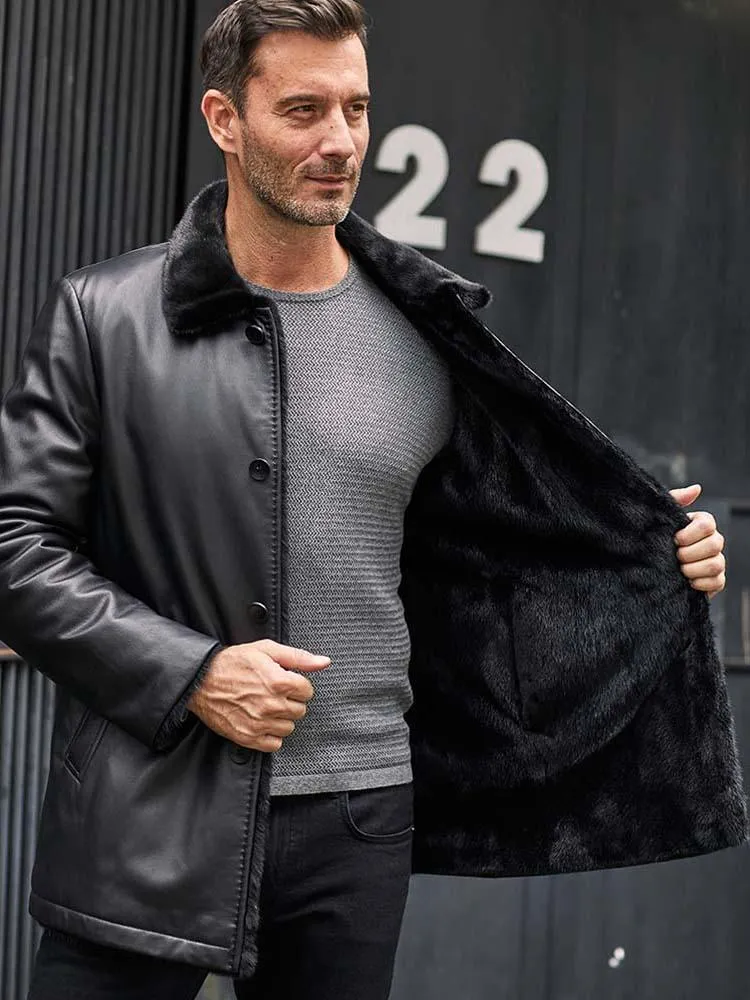 Men Stylish Long Black B3 Shearling Pilots Coat