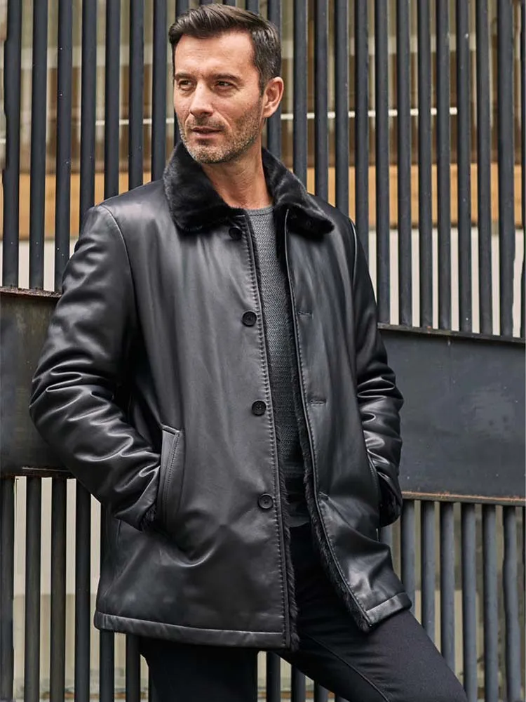 Men Stylish Long Black B3 Shearling Pilots Coat