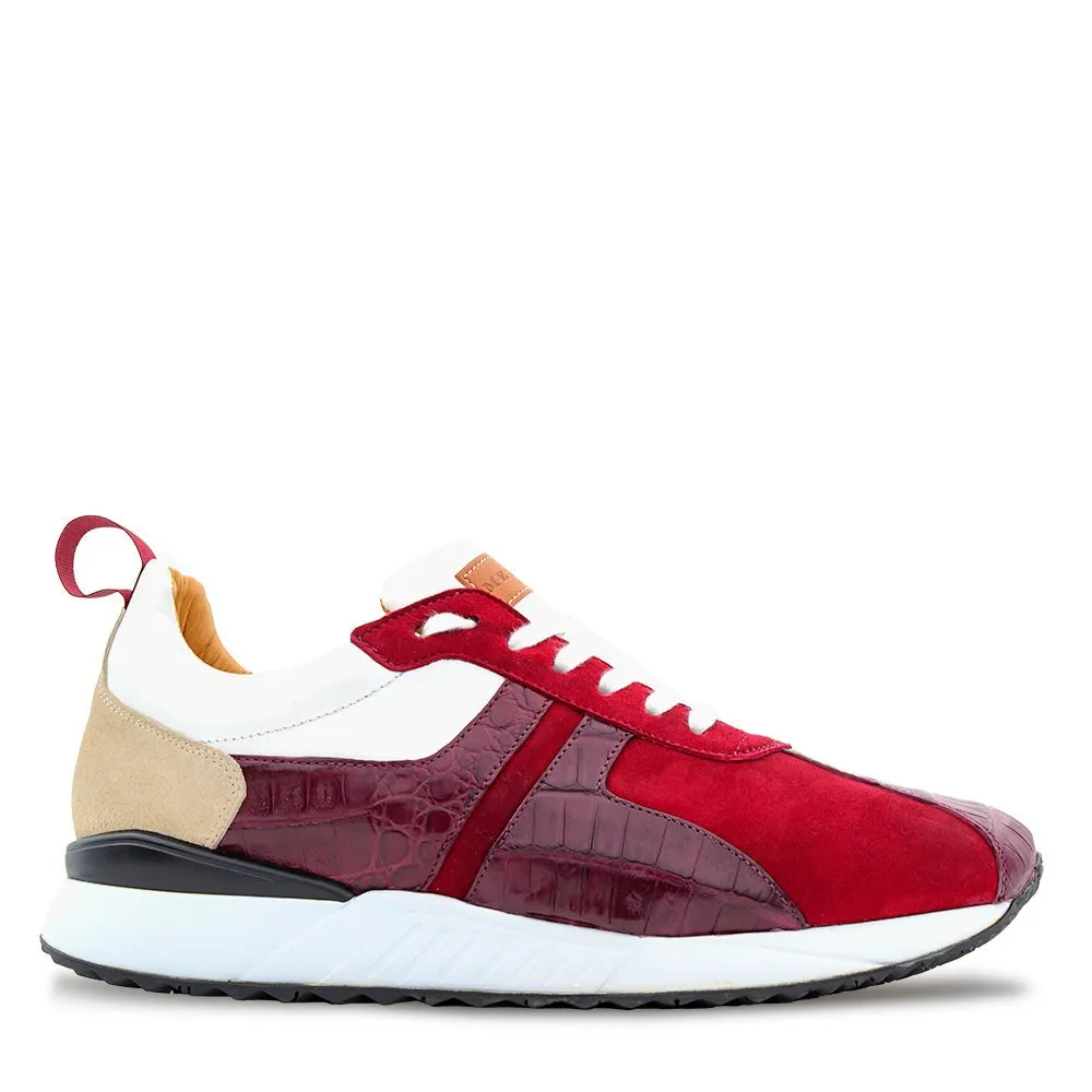 Mezlan AX4928-F Men's Shoes Burgundy Combination Exotic Crocodile / Suede / Calf-Skin Leather Sneakers (MZ3642)