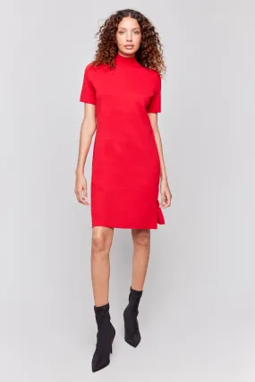 Mock Neck Short Sleeve Sweater Dress with Side Slits