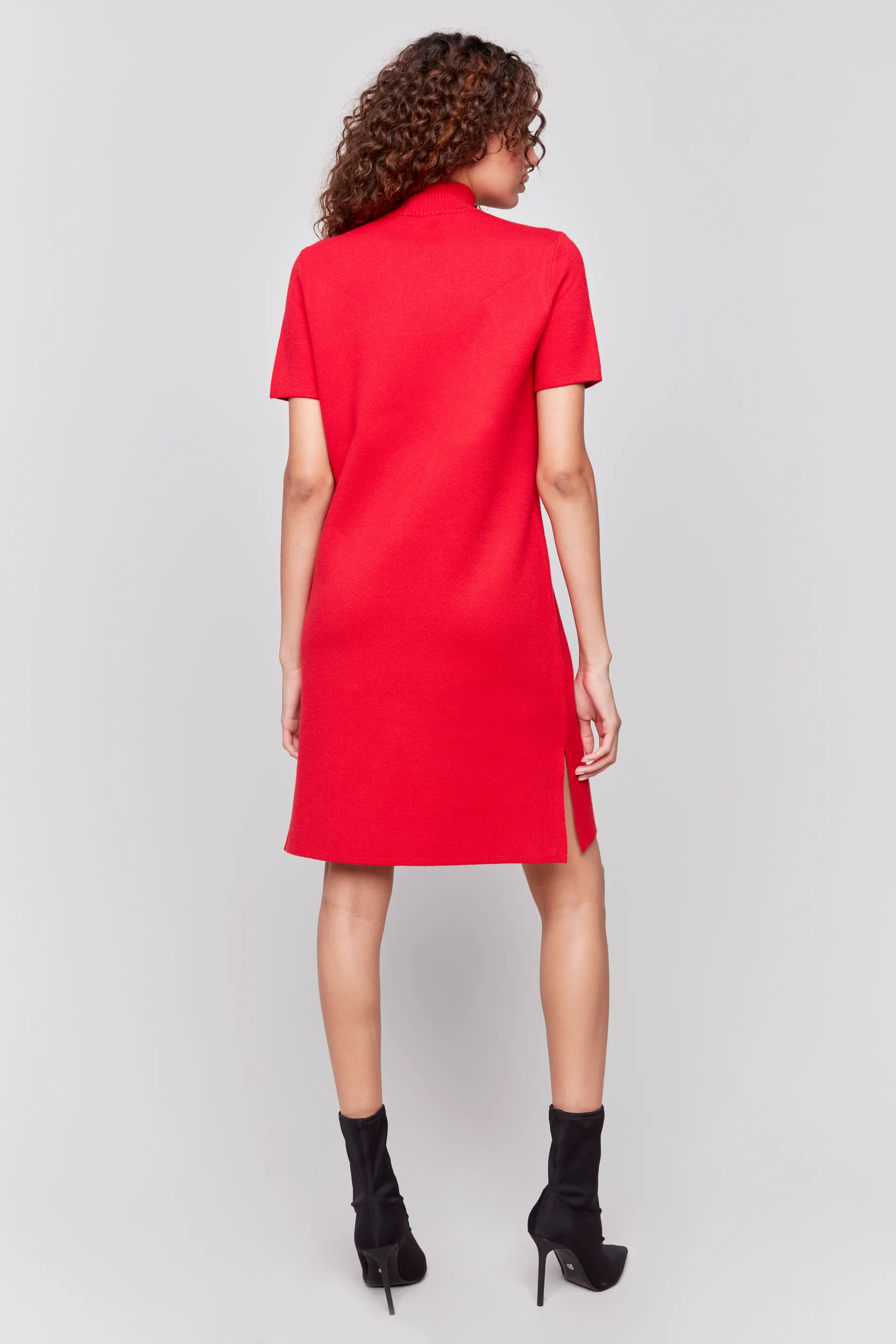 Mock Neck Short Sleeve Sweater Dress with Side Slits