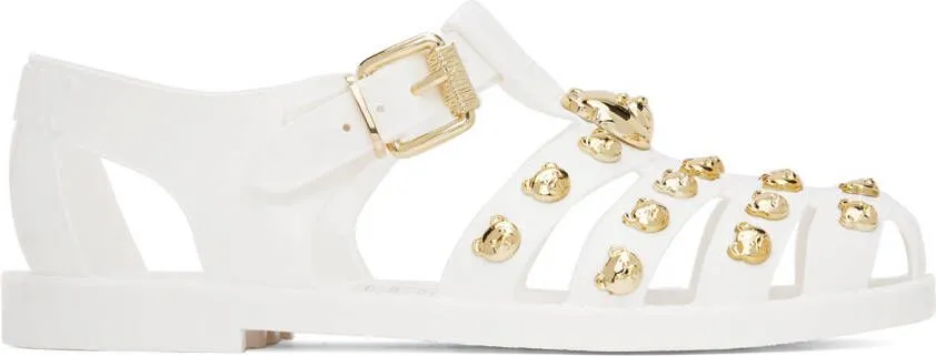 Moschino White Teddy Stud Jelly Sandals