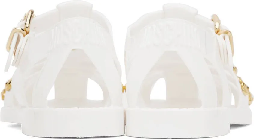 Moschino White Teddy Stud Jelly Sandals