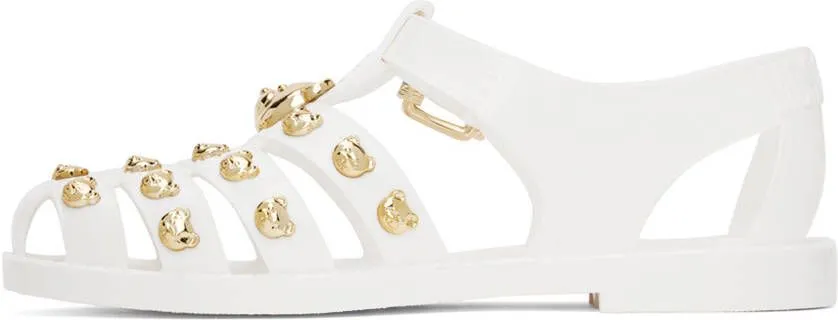 Moschino White Teddy Stud Jelly Sandals