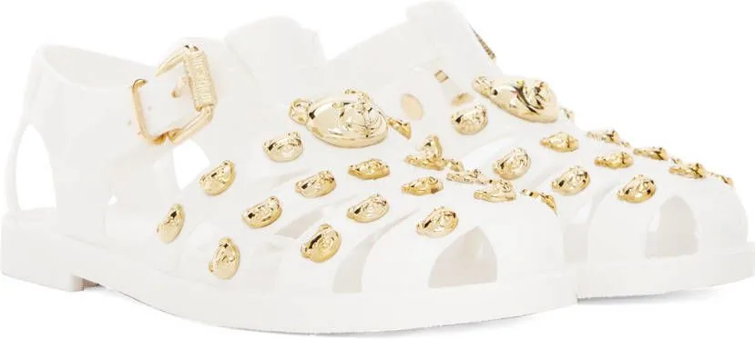 Moschino White Teddy Stud Jelly Sandals