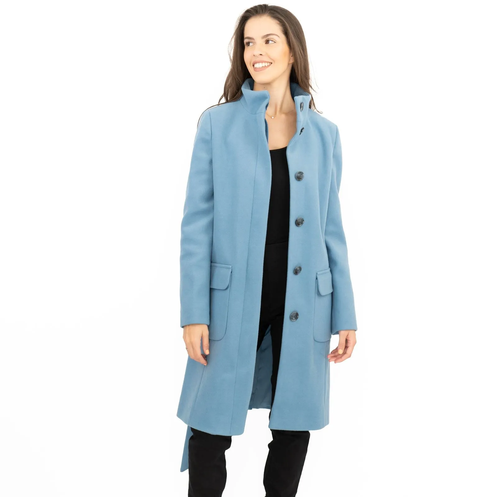 M&S Blue Belted Funnel Neck Trench Coat