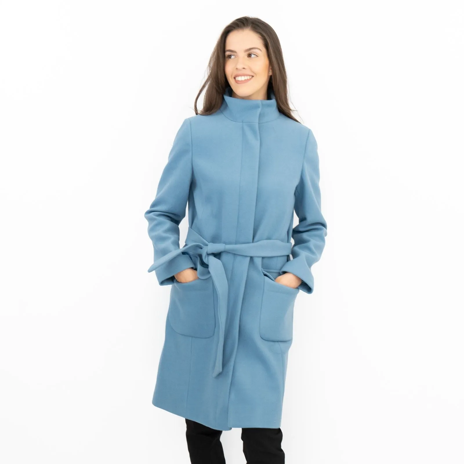 M&S Blue Belted Funnel Neck Trench Coat