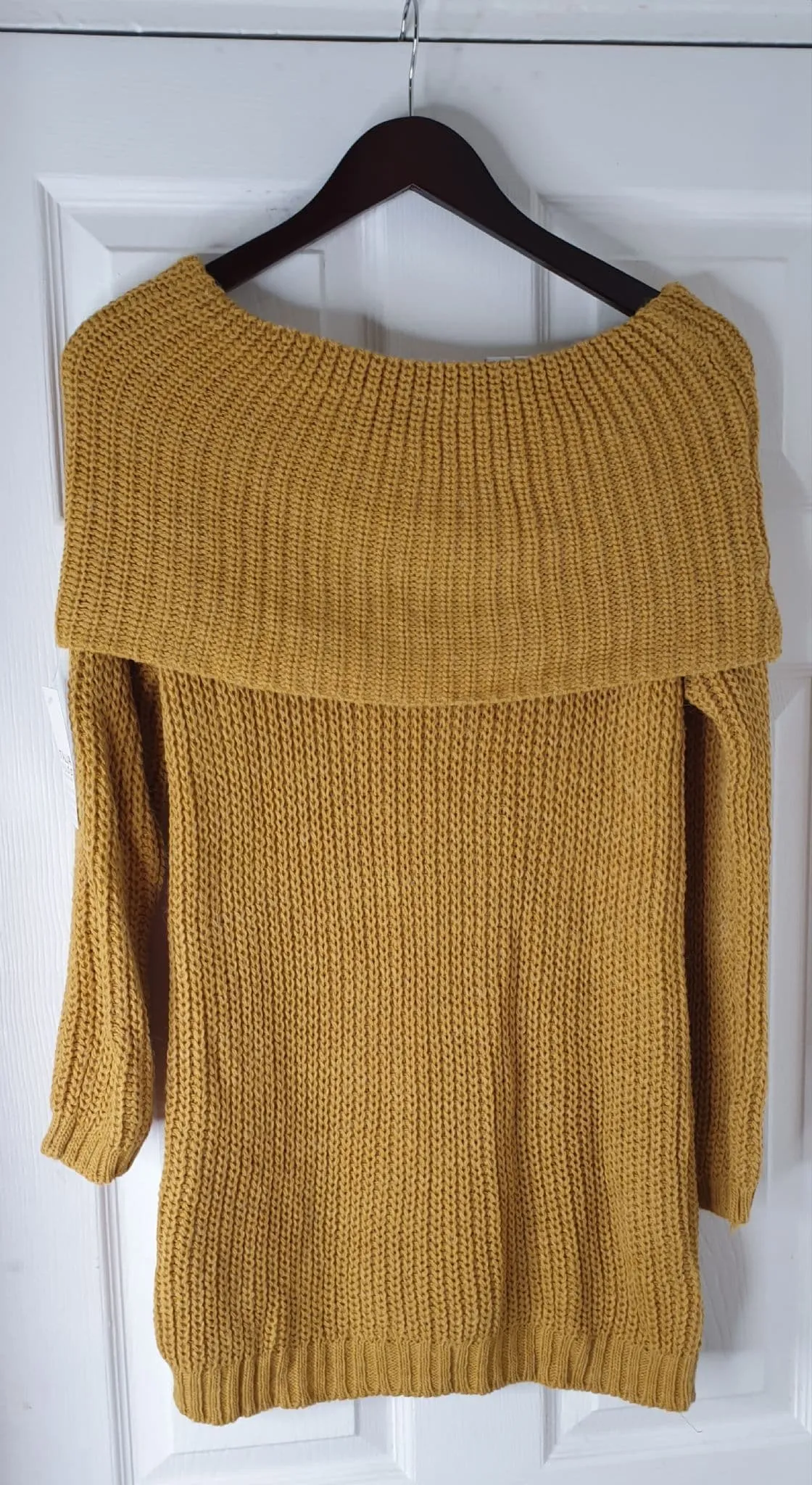 Mustard Off -The Shoulder Knitted Jumper Dress.