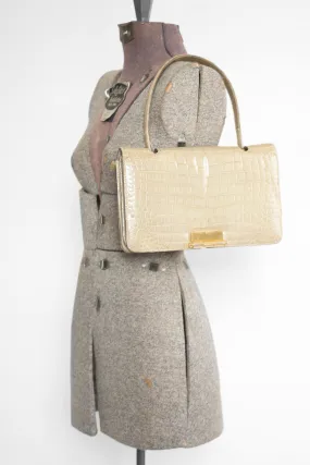 Olive + Gold Crocodile Bag - Vintage Women’s Cream Crocodile Handbag