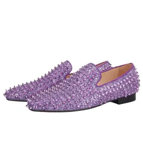 OneDrop Men Handmade Purple Lavender Spikes Casual Shoes Party Prom Wedding Banquet Loafers Red Sole