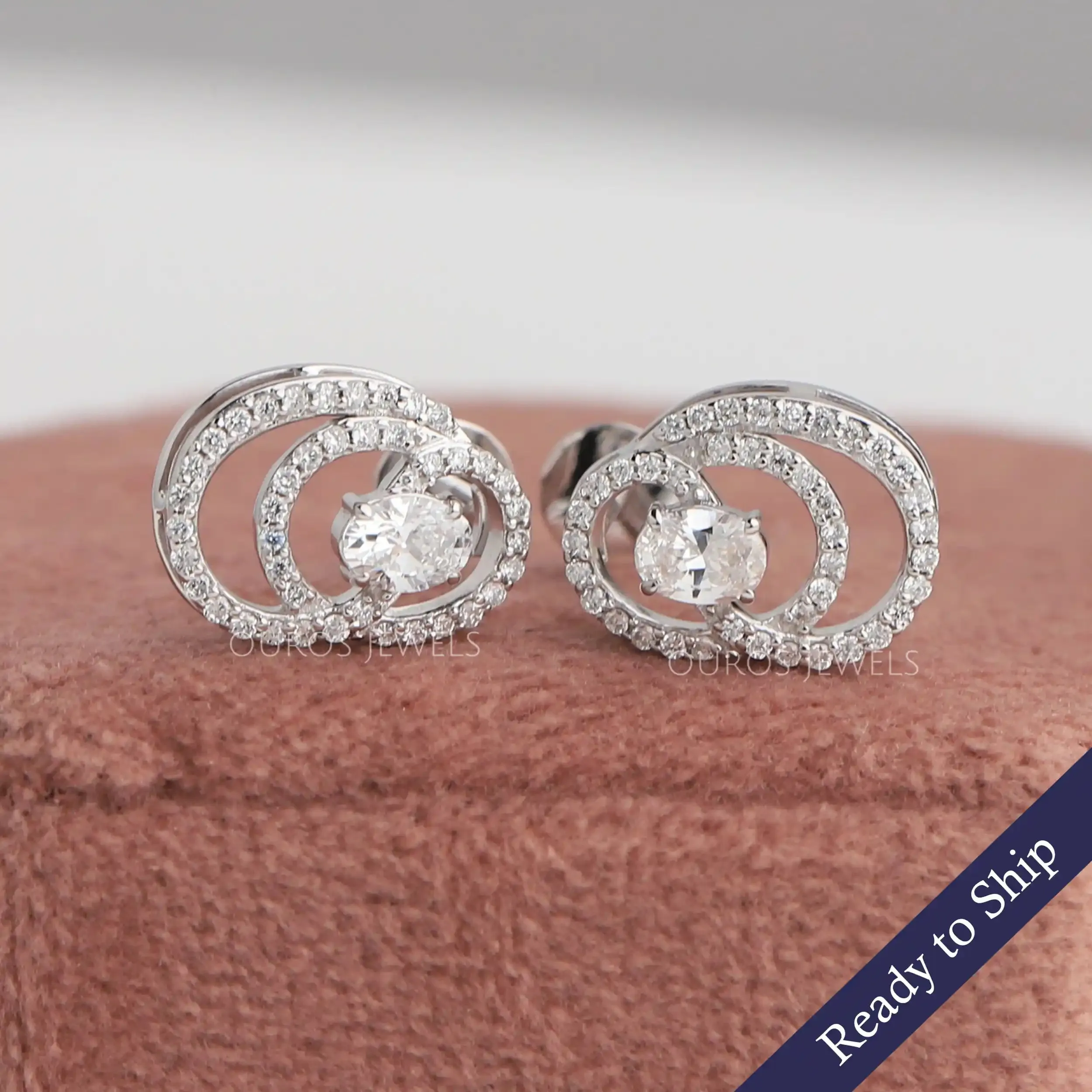 Open Circle Round Diamond Stud Earrings