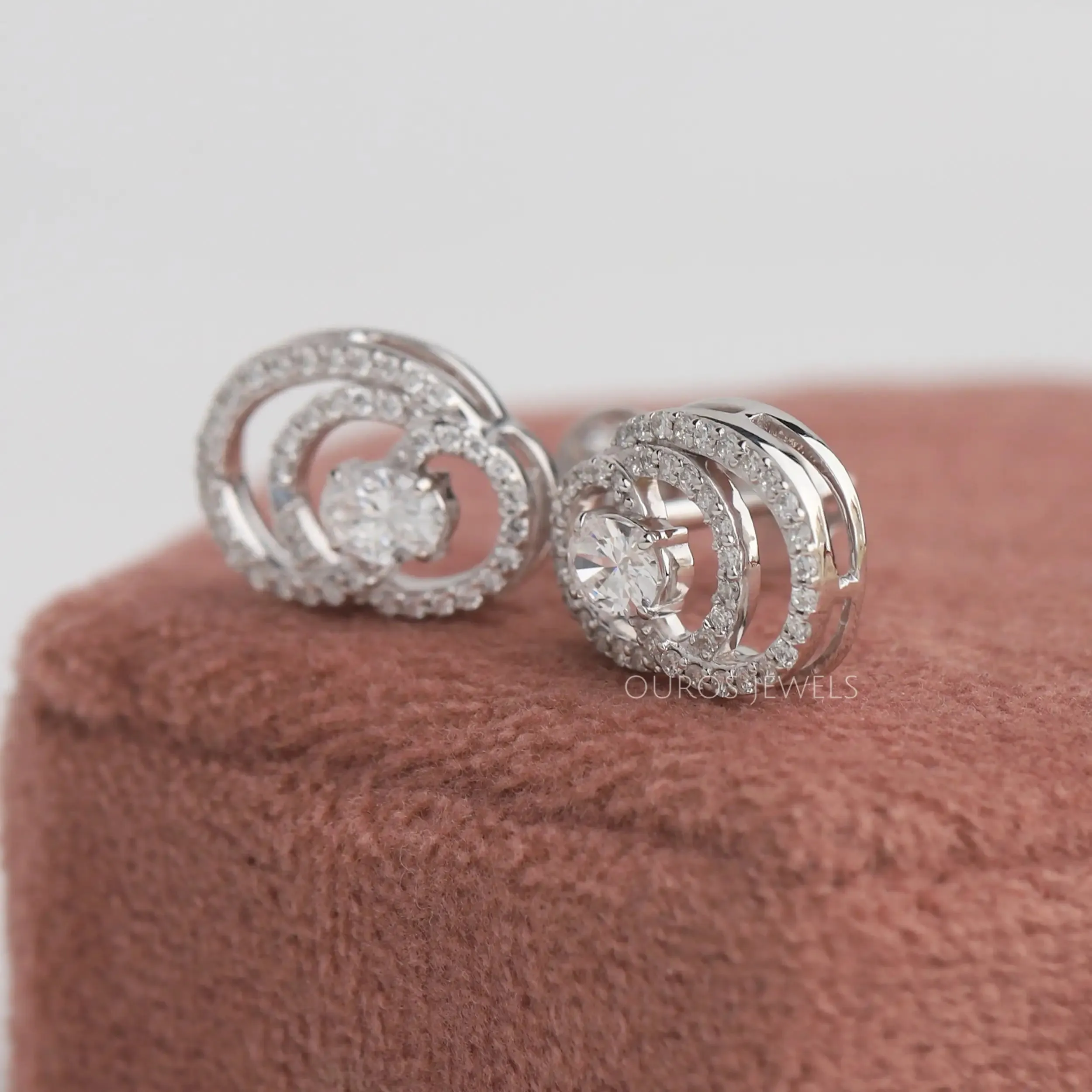 Open Circle Round Diamond Stud Earrings