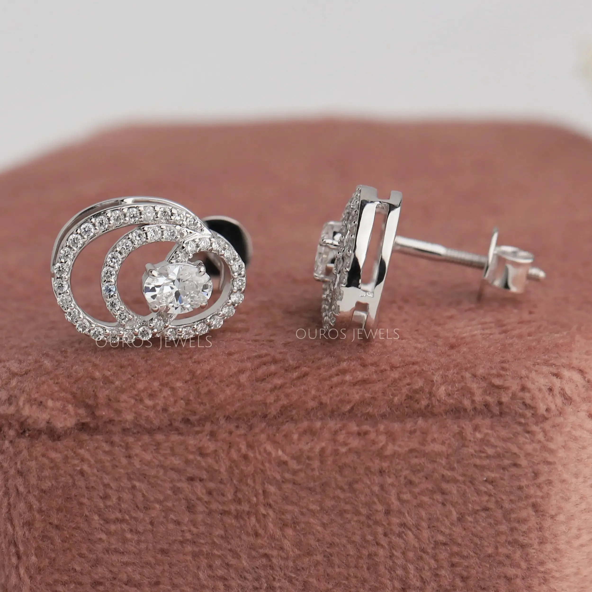 Open Circle Round Diamond Stud Earrings