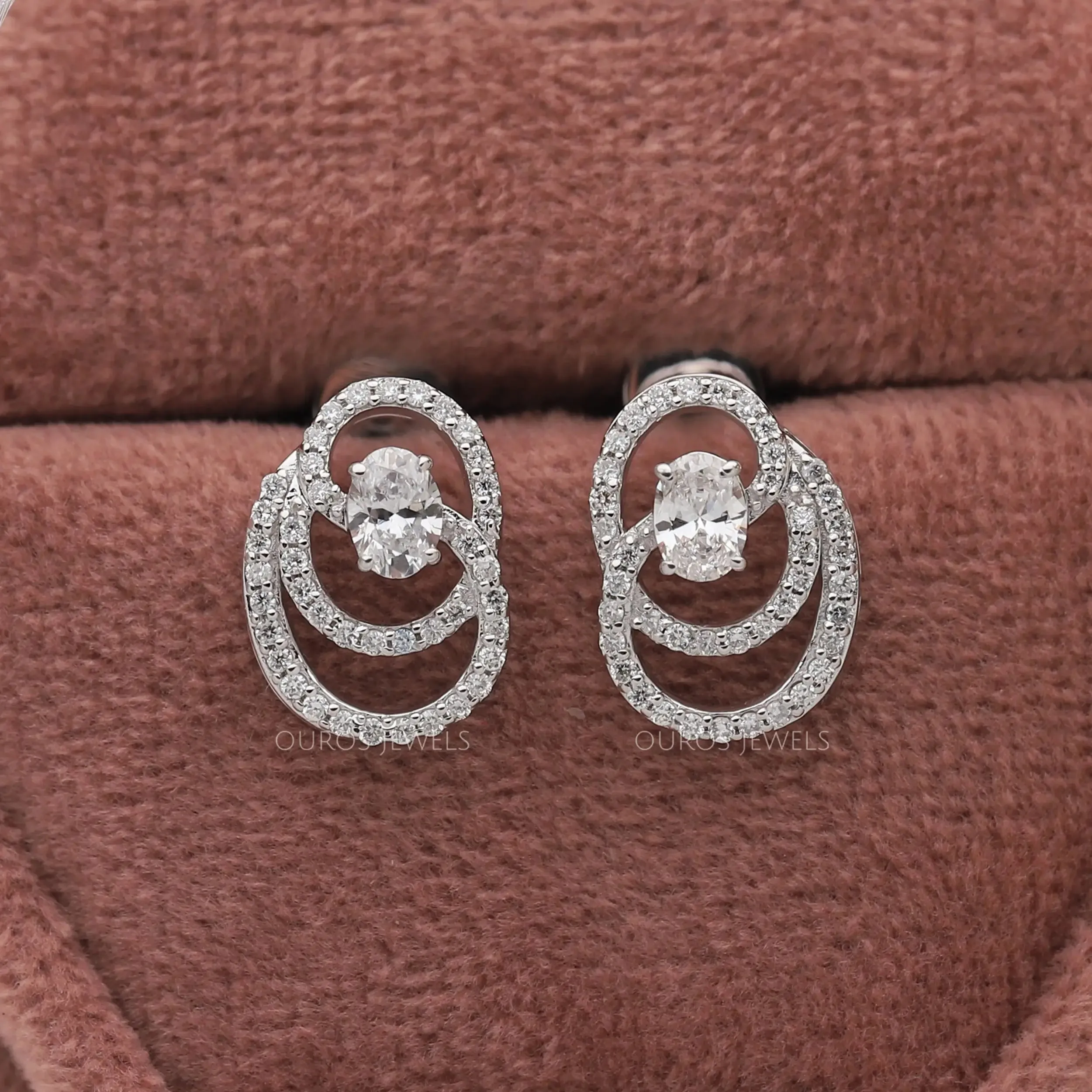 Open Circle Round Diamond Stud Earrings