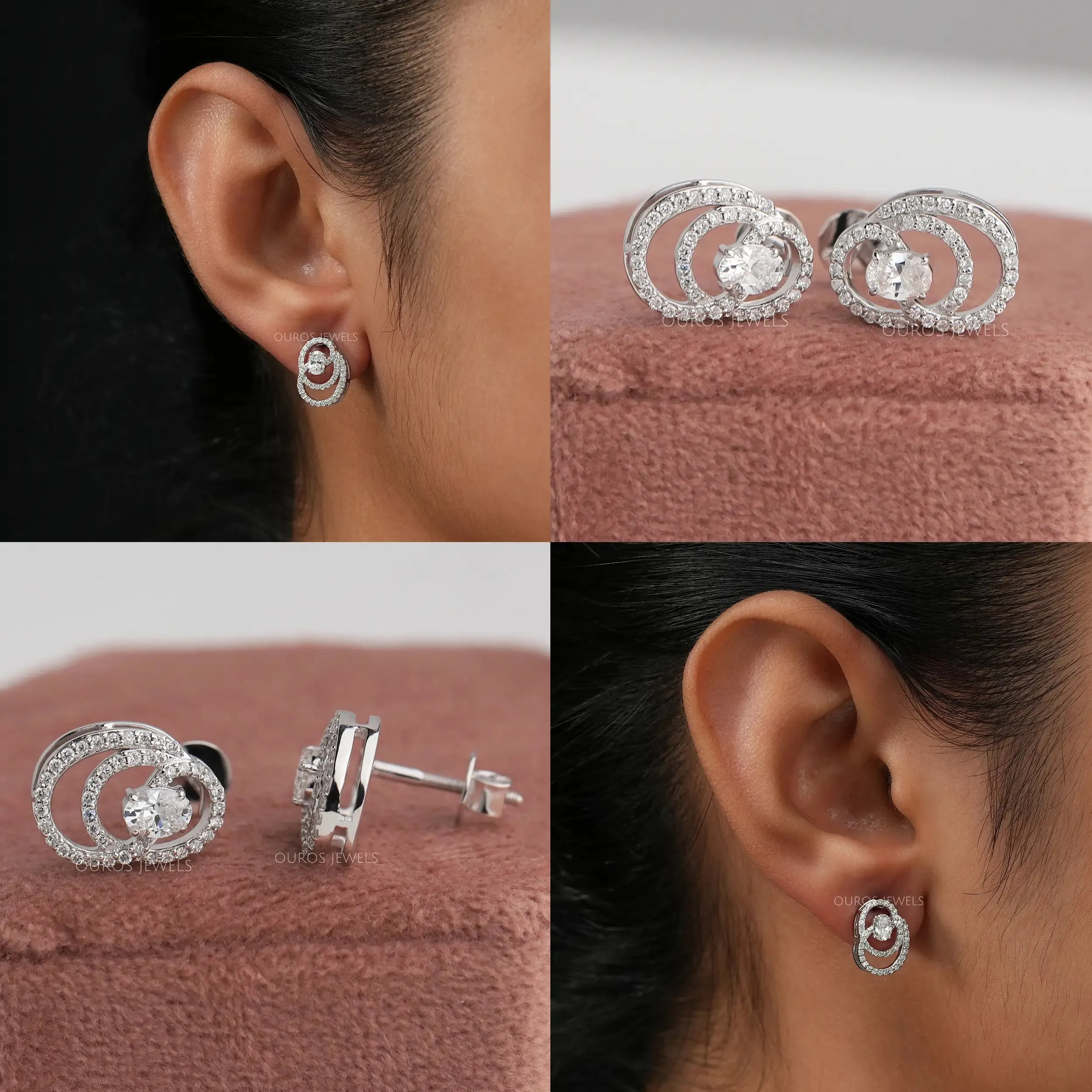 Open Circle Round Diamond Stud Earrings