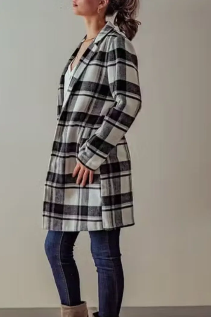 Open Front Long Flannel Plaid Coat