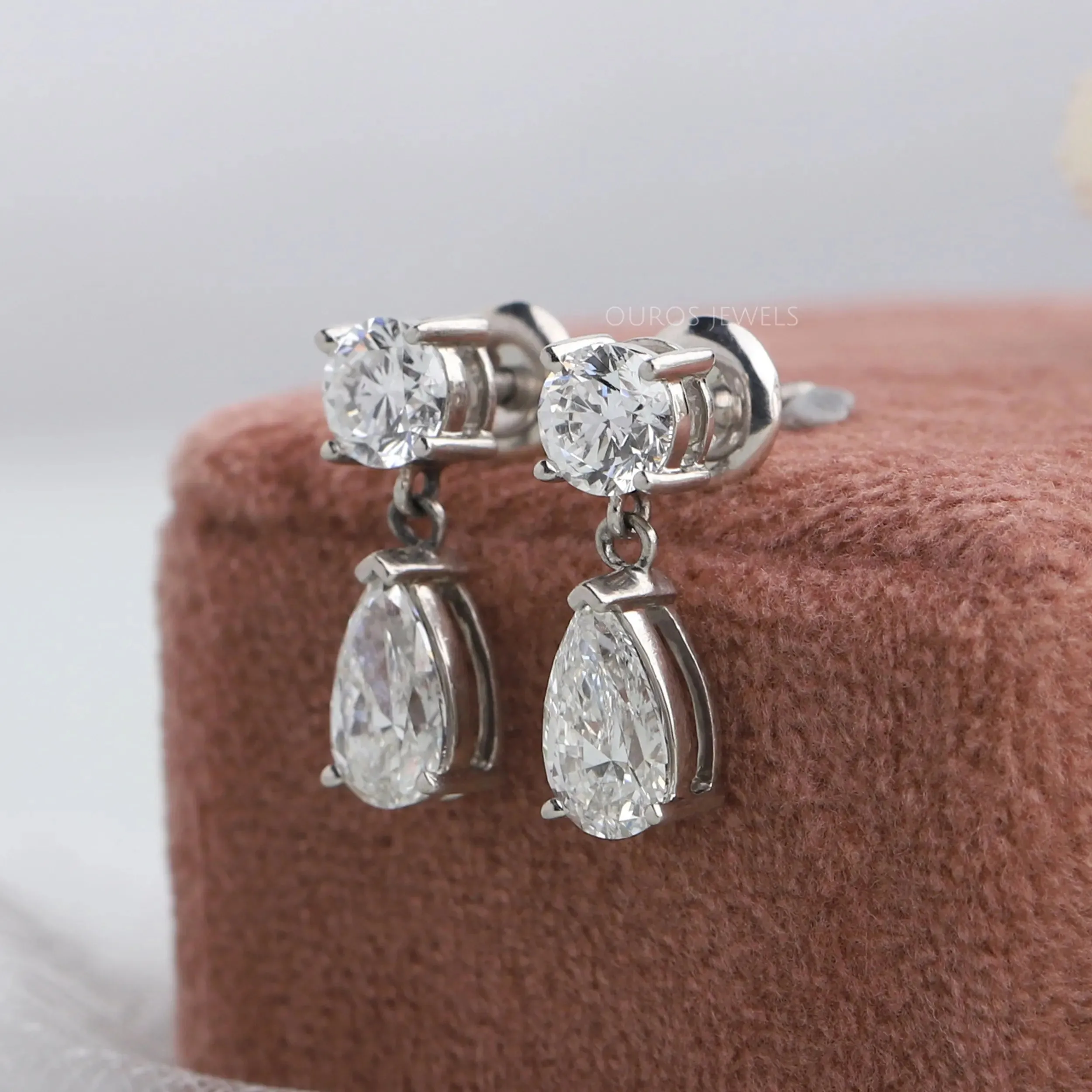 Pear And Round Diamond Drop And Dangle Earrings