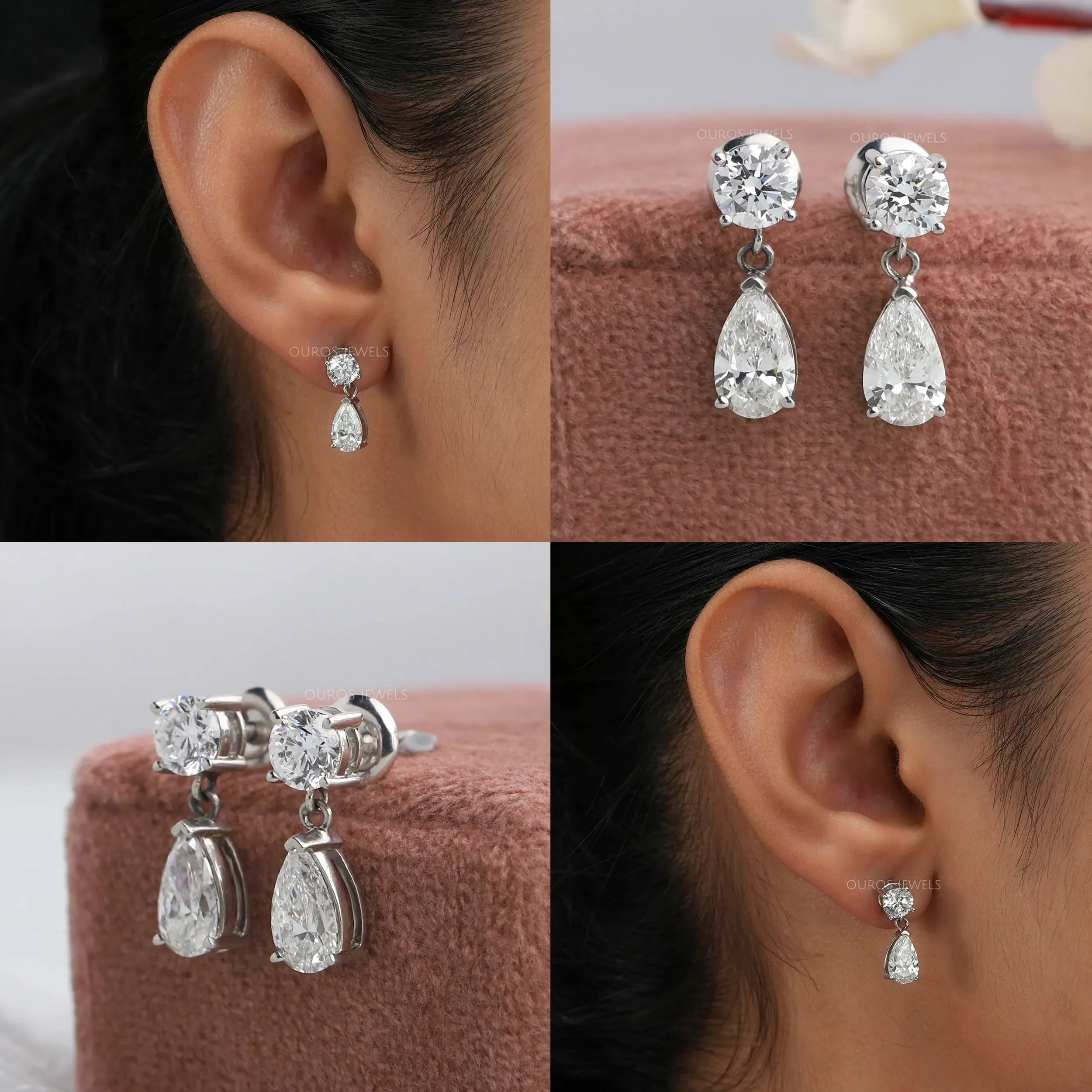 Pear And Round Diamond Drop And Dangle Earrings