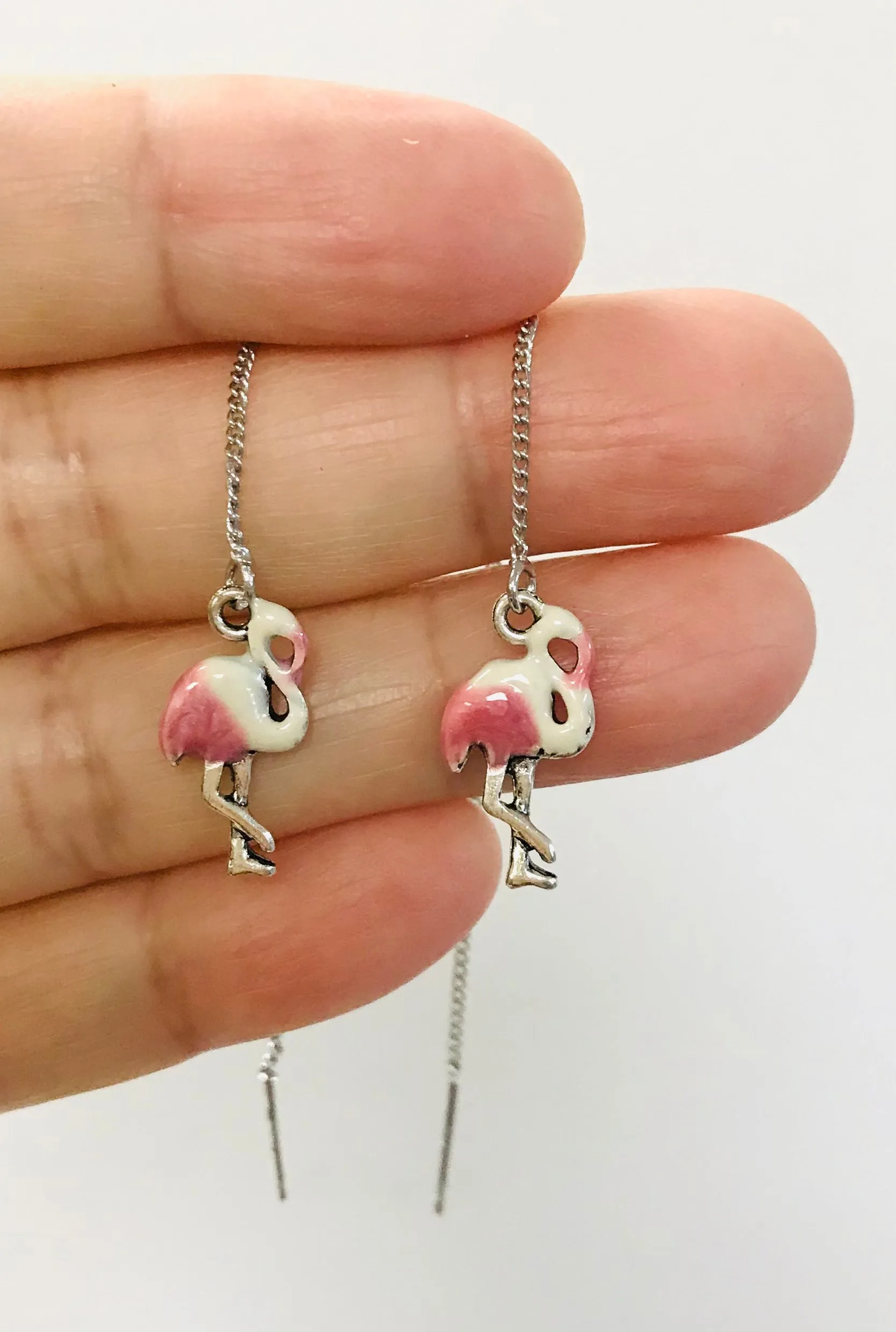 Pink Flamingo Threader Earrings