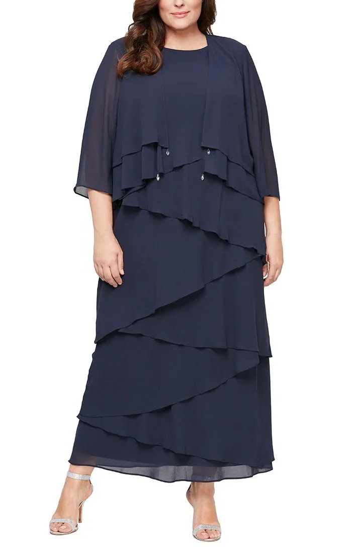 *Plus Chiffon Gown with Asymmetric Tiered Tank Dress & Open Jacket