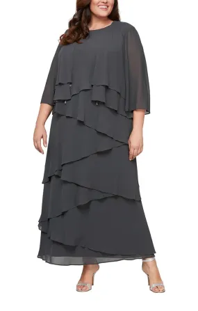 *Plus Chiffon Gown with Asymmetric Tiered Tank Dress & Open Jacket