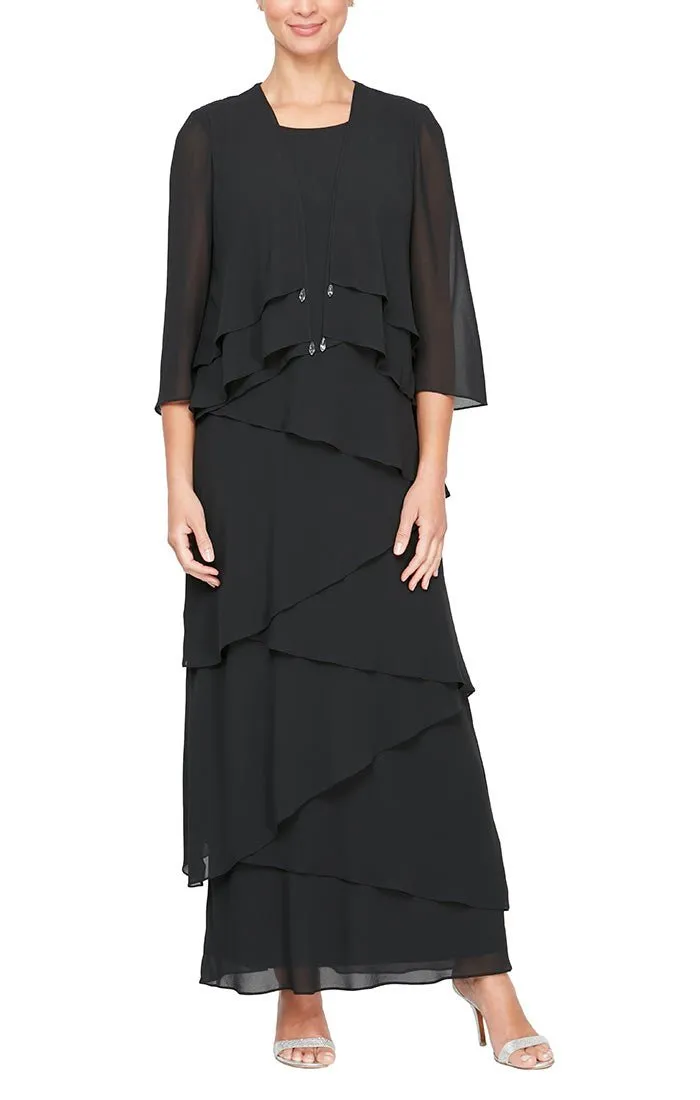 *Plus Chiffon Gown with Asymmetric Tiered Tank Dress & Open Jacket