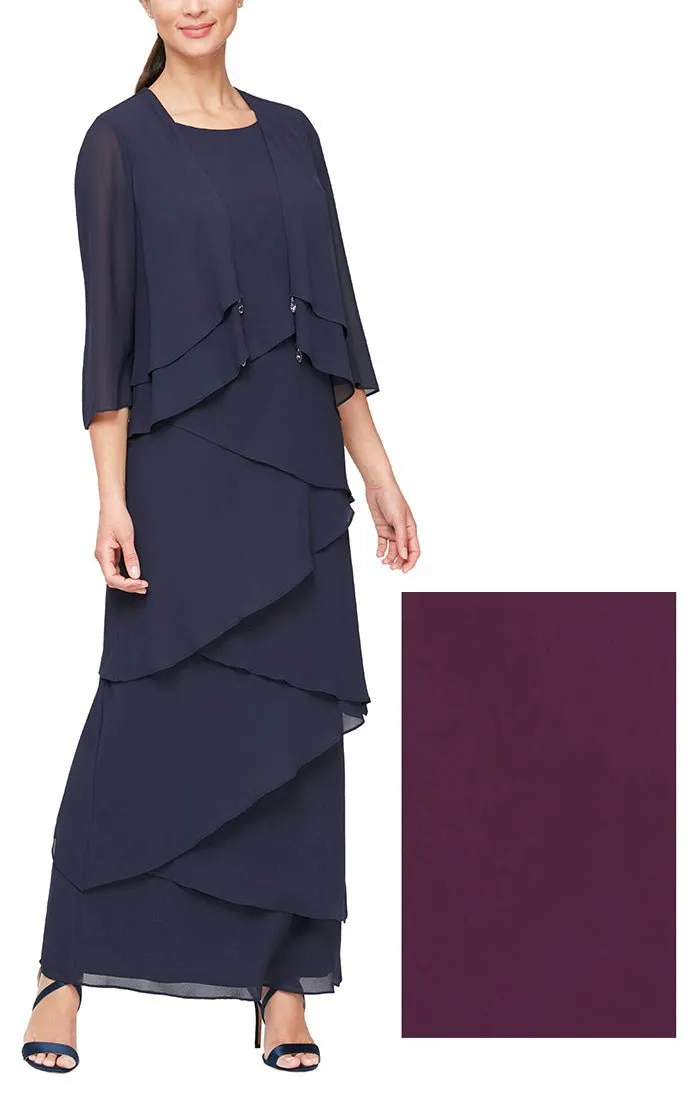 *Plus Chiffon Gown with Asymmetric Tiered Tank Dress & Open Jacket