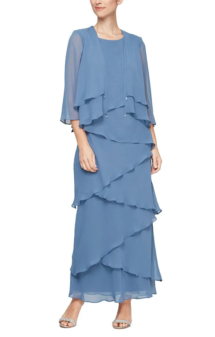 *Plus Chiffon Gown with Asymmetric Tiered Tank Dress & Open Jacket