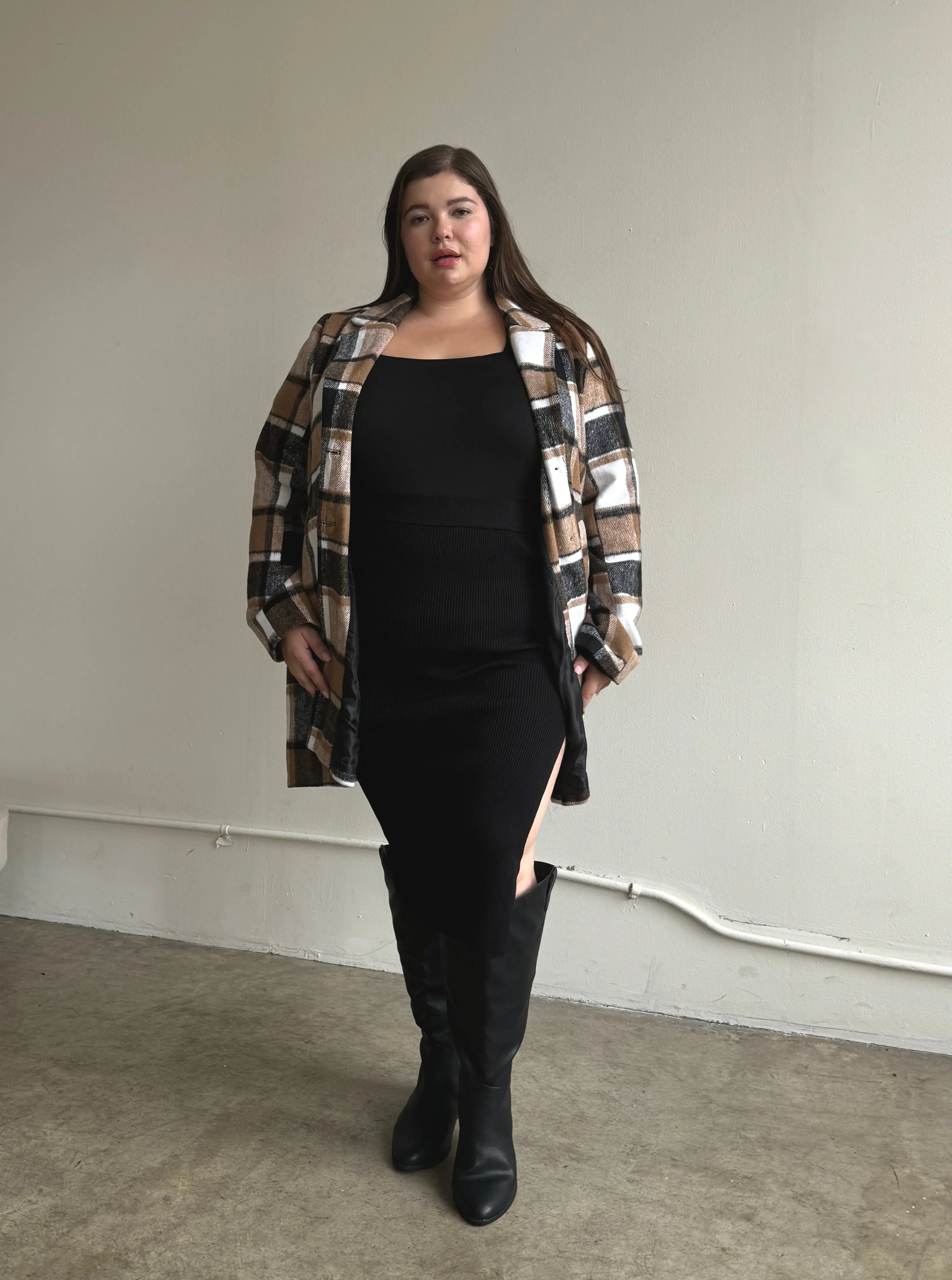 Plus Size Relaxed Fit Plaid Coat