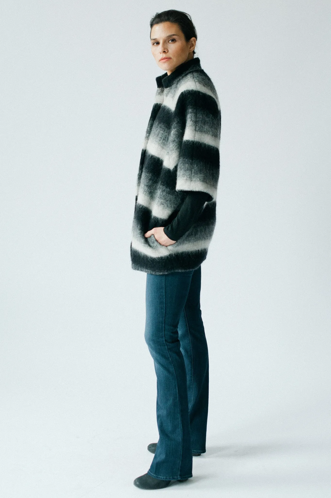 Rivoli Sweater Jacket - Black and White Stripe