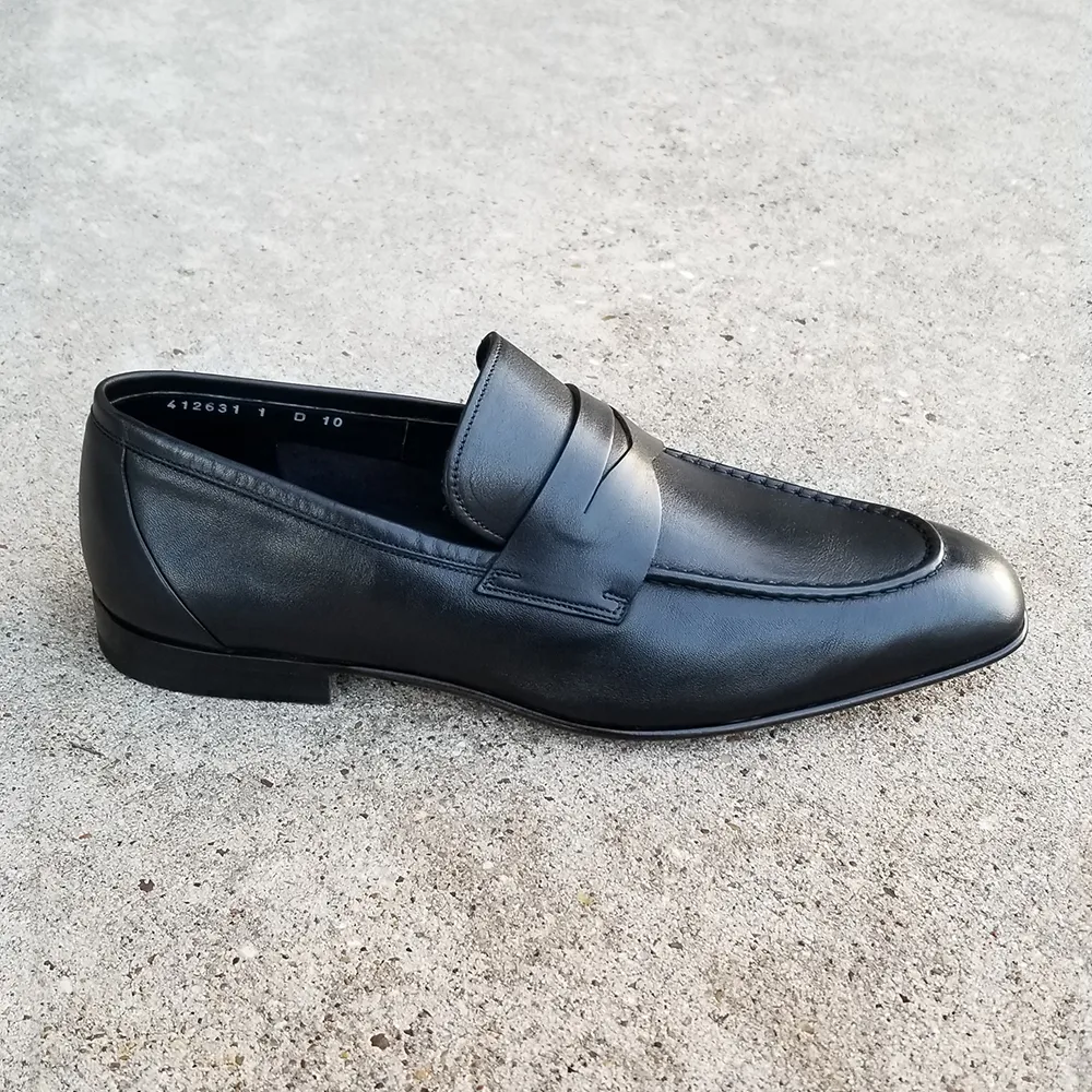 Santoni Gannon Black Loafer Glove Leather