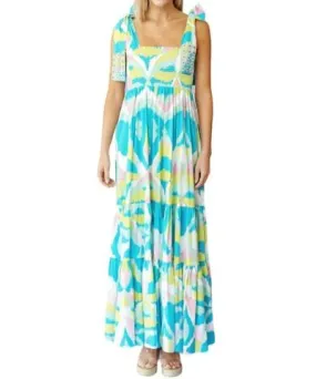 SHERIDAN FRENCH Kelly Dress In Pool Blue Watercolor Ikat