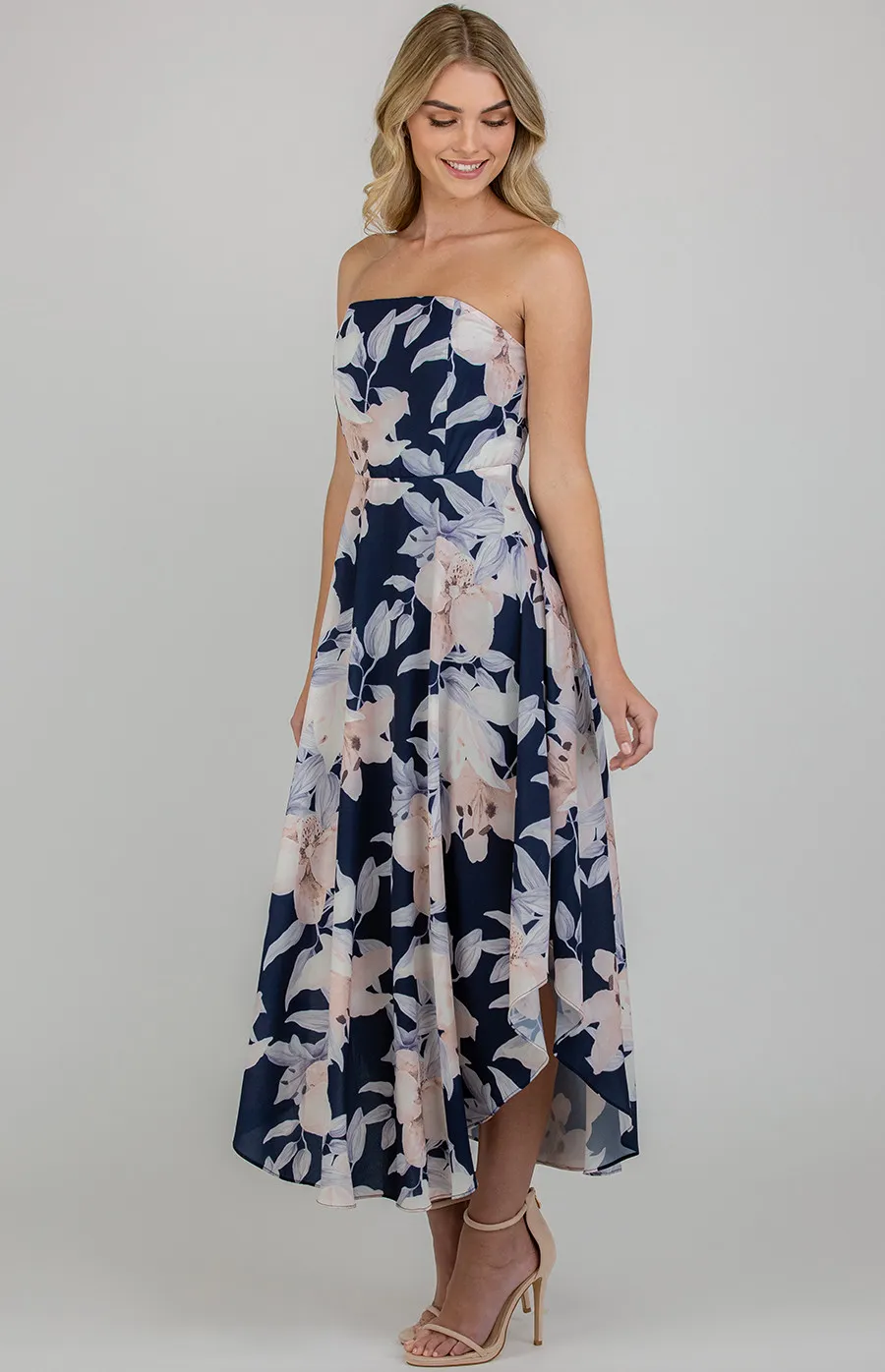 Strapless Dress with Side Waterfall hemline (SDR529B)