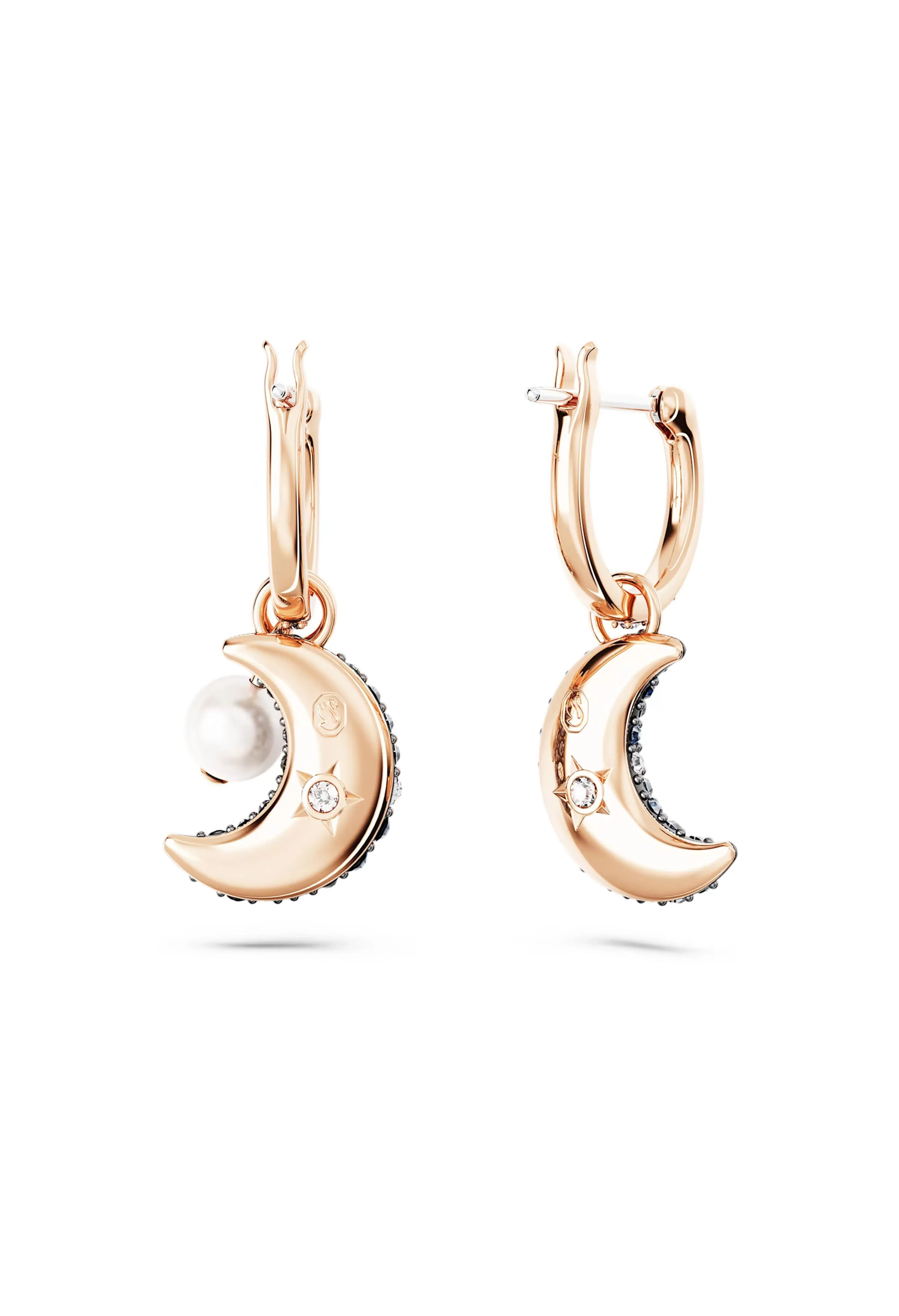 Swarovski Luna Moon Drop Asymmetrical Design Earrings Rose Gold Plated