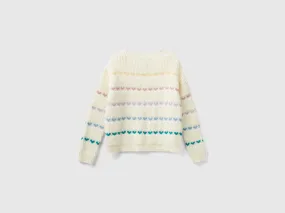 Sweater with heart inlay - Creamy White | Benetton