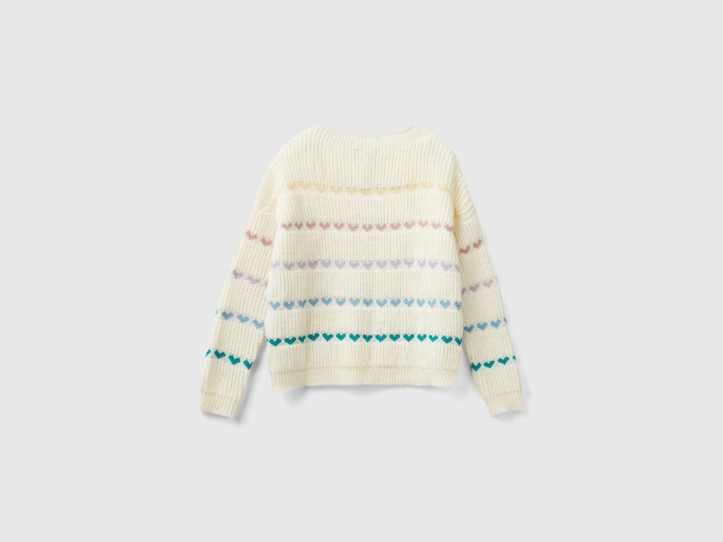 Sweater with heart inlay - Creamy White | Benetton