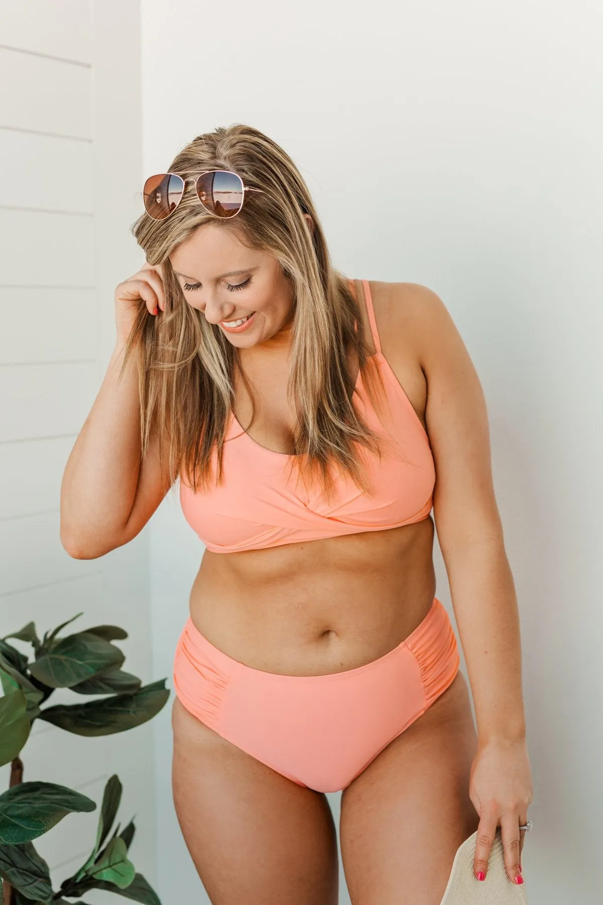 Sweet Sunshine Criss-Cross Bikini Top- Coral