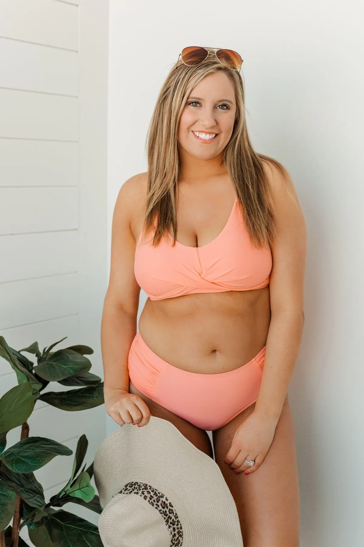 Sweet Sunshine Criss-Cross Bikini Top- Coral