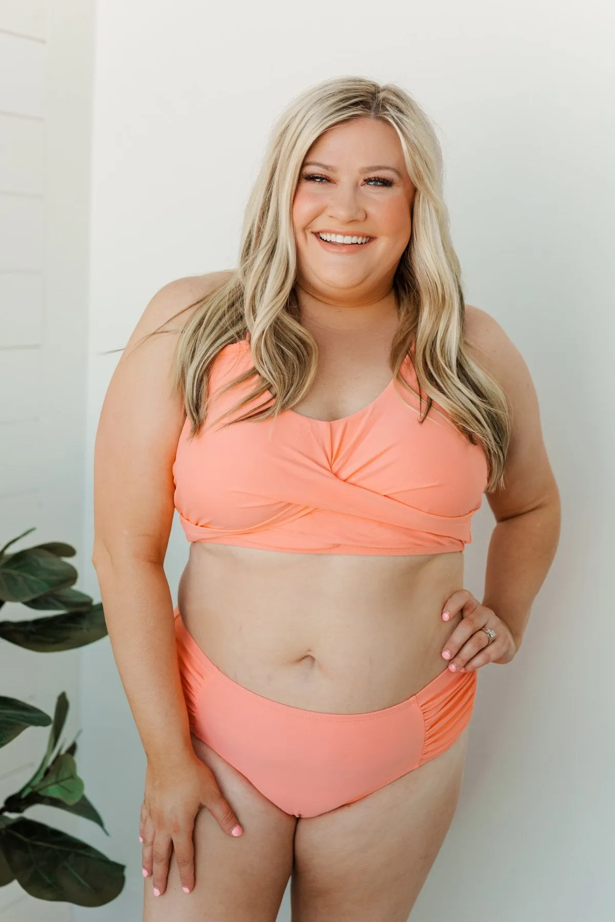 Sweet Sunshine Criss-Cross Bikini Top- Coral