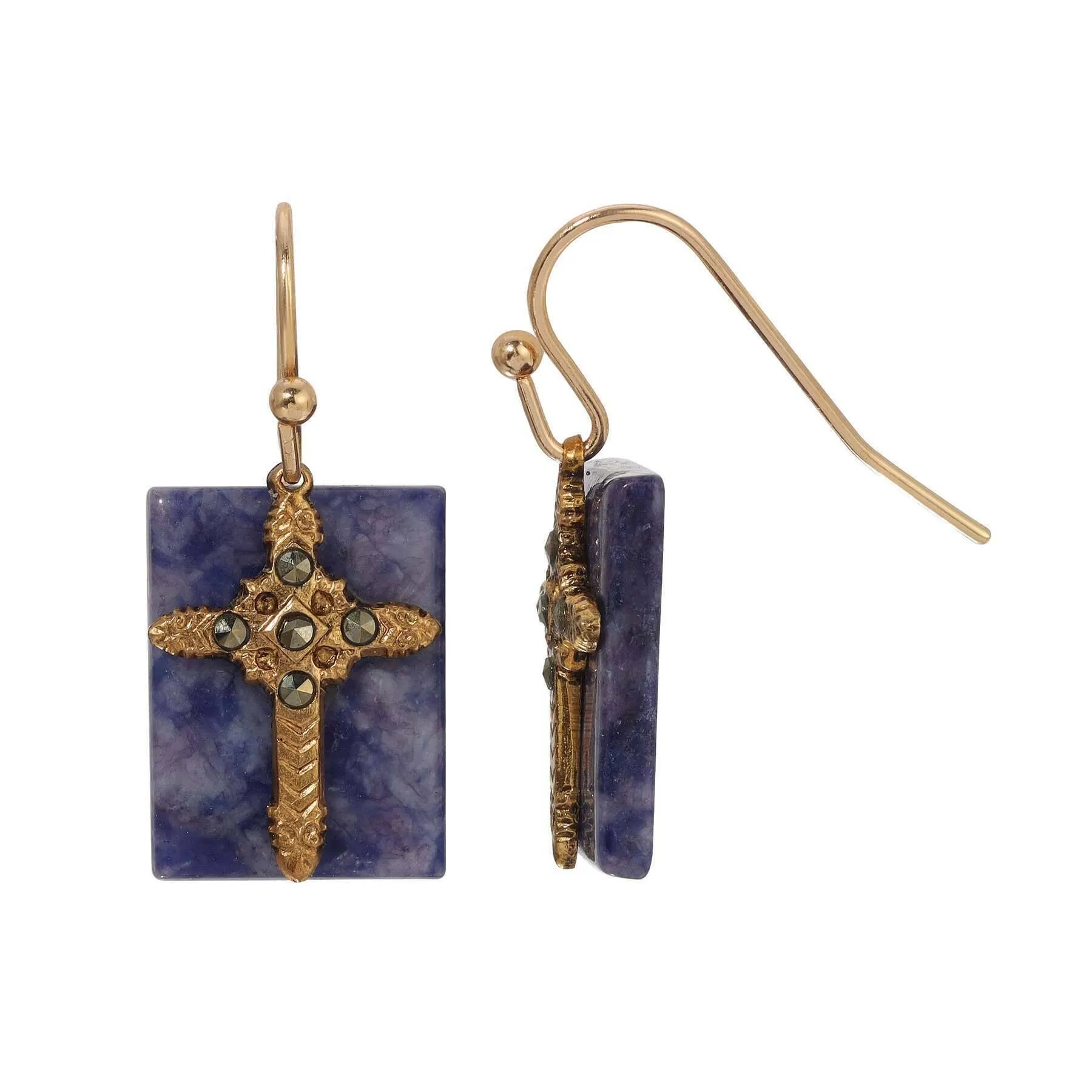 Symbols Of Faith Rectangular Gemstone Marcasite Stone Cross Drop Earrings